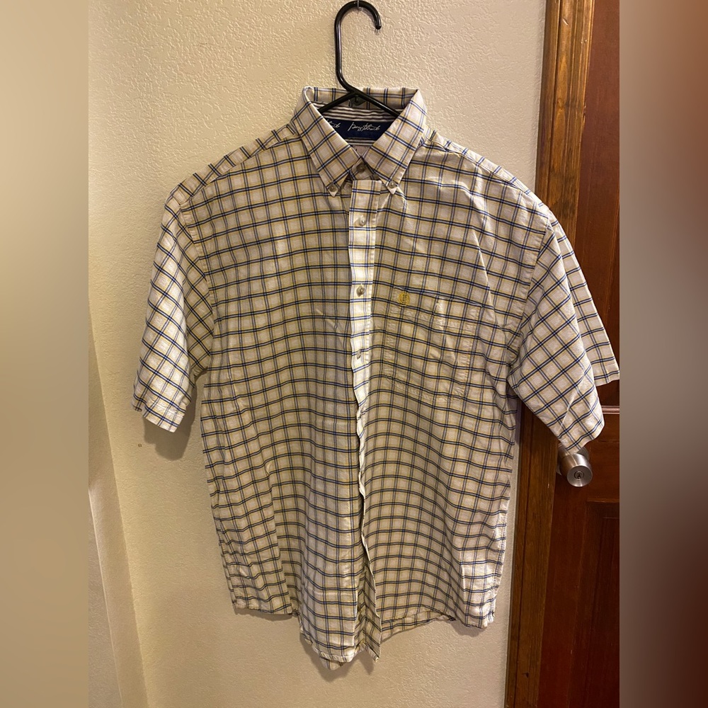 Wrangler George Straight Long Sleeve One Pocket Button Down Yellow/grn Plaid L